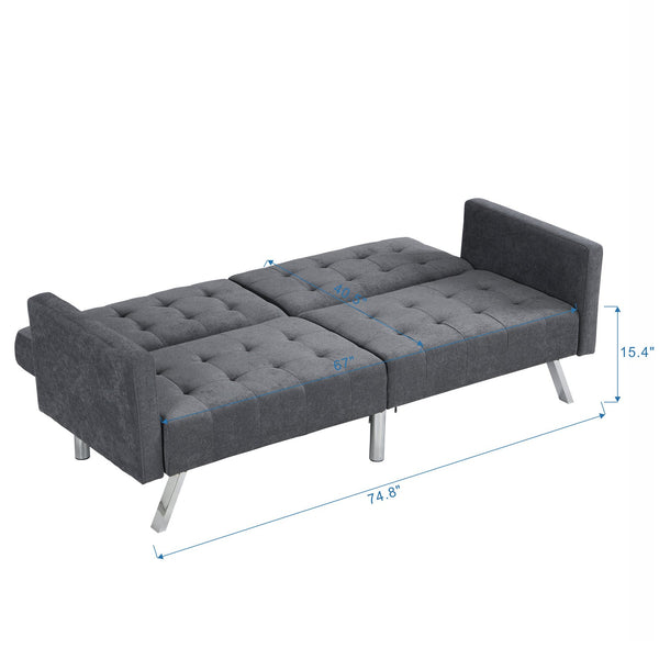 English Elm Sofa Convertible Linen Sofa Bed with Split-Back Recline, 3 Positions, Breathable Comfort for Small Spaces Dark Gray 41.3 L x 34.7 W x 8.2 H W2297S00005