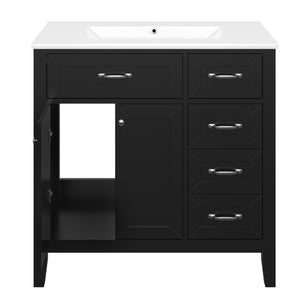 English Elm 36" Modern Bathroom Vanity With Sink Combo, Sleek Black Cabinet, Durable Storage & Stylish Design N725P246491B