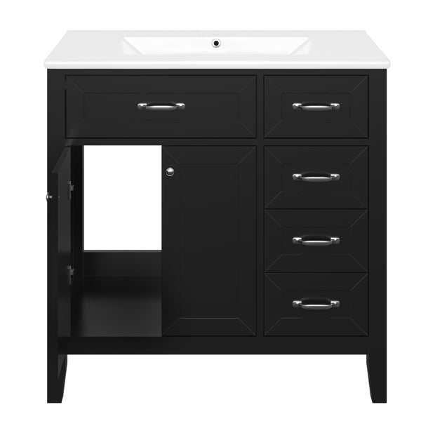 English Elm 36" Modern Bathroom Vanity With Sink Combo, Sleek Black Cabinet, Durable Storage & Stylish Design N725P246491B