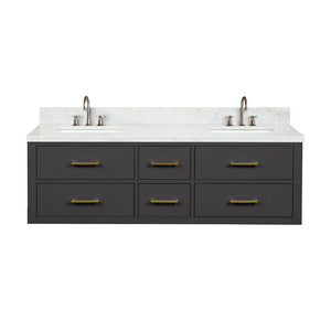 English Elm Black Double Bath Vanity With Carrara Marble Top, Soft-Close Drawers & Complete Faucet Set Included B2731P258034