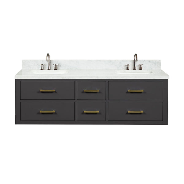 English Elm Black Double Bath Vanity With Carrara Marble Top, Soft-Close Drawers & Complete Faucet Set Included B2731P258034