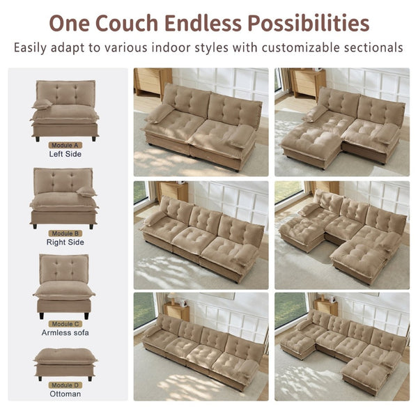 English Elm 77 Inch Chenille Cloud Loveseat Modular Deep Seat Sofa for Living Room or Apartment Light Coffee W714S01691