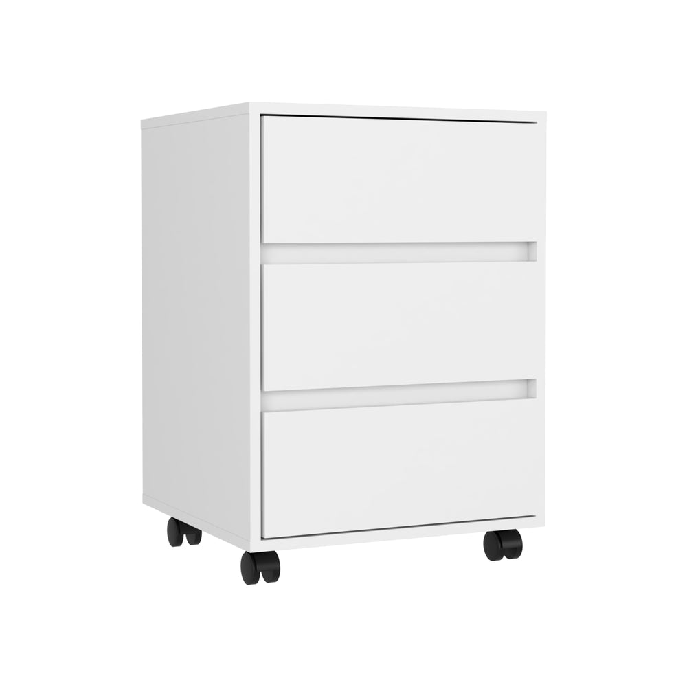 English Elm Artemisa 3-Drawer Filing Cabinet on Locking Casters, Particle Board White, 25.8" H Compact Storage B20091891