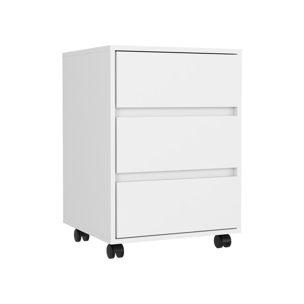 English Elm Artemisa 3-Drawer Filing Cabinet on Locking Casters, Particle Board White, 25.8" H Compact Storage B20091891