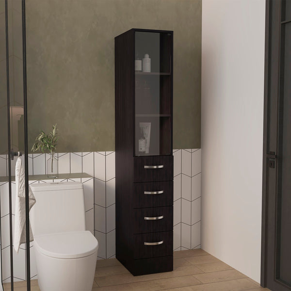 English Elm Vanguard Black Linen Cabinet with 3 Open Shelves & 4 Smooth-Glide Drawers, MDF, Easy Assembly B200P286969