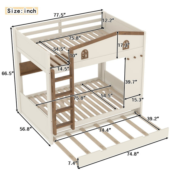 English Elm Twin Triple Metal Bunk Bed Matte Powder Coated Frame with Full Safety Guardrails W1580S00425