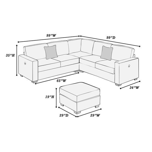 English Elm Living L-Shaped Sectional Sofa Set with Reversible Chaise, Tufted Burlap Fabric, Storage Ottoman, USB Port Dark Gray 34 L x 26 W x 46 H B011S01779