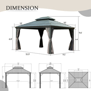 English Elm 10' X 12' Hardtop Gazebo - Durable Steel Roof, Aluminum Frame, Curtains & Netting For Outdoor Comfort W1859S00156