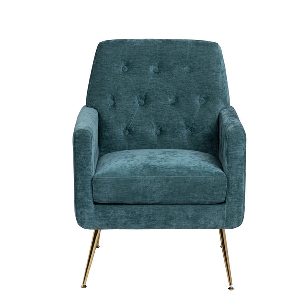 Crestview Collection Modern Accent Chair - Stylish Upholstered Furniture With Button Tufting And Gold Legs For Any Room Blue Polyester Evfzr4352pblu