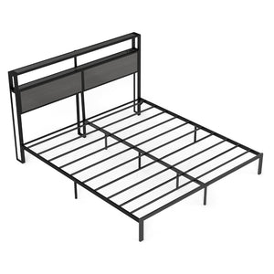 English Elm Queen Metal Platform Bed with Rgb Led Headboard Charging Station and Underbed Storage T3963P483808