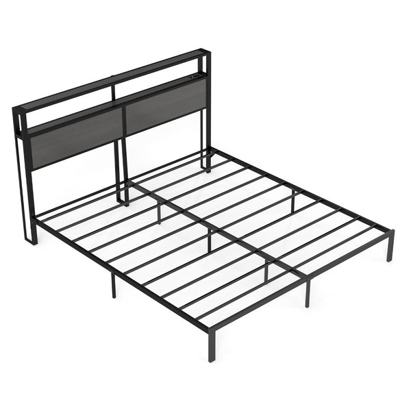 English Elm Queen Metal Platform Bed with Rgb Led Headboard Charging Station and Underbed Storage T3963P483808
