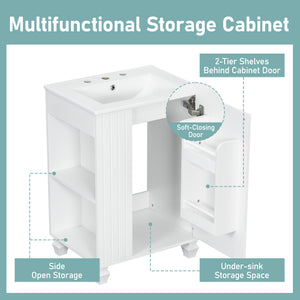 English Elm Christopher Knight Home® - 24" Retro Bathroom Vanity with Ceramic Sink, Solid Wood Frame, Soft-Close Door, Ample Storage White N759P293645K