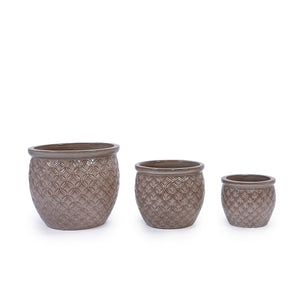 English Elm 3 Pieces Ceramic Flowerpot Set - Antique Yellow Planters For Indoor & Outdoor Garden Styling Decor W3273P321486