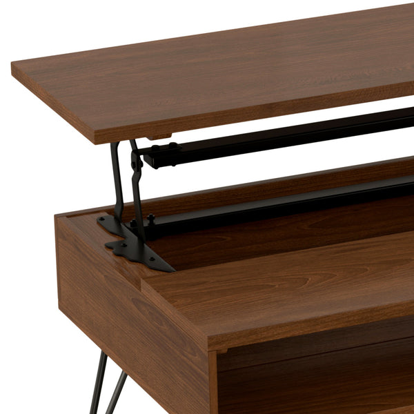 English Elm Hunter Lift Top Coffee Table with Spacious Storage, Solid Wood Veneer Finish, Handcrafted Durability Walnut B136P203459