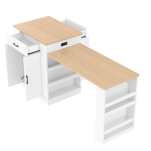 English Elm Extendable Kitchen Island with Storage Drawers Open Shelving and Cabinet in White W1580S00273