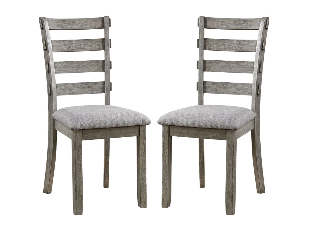 English Elm Gray Padded Dining Chairs Set of 2 — Linen-Look Ladder Back Side Chairs, Rustic Wire-Brush Finish, Comfortable Seating B011P246316