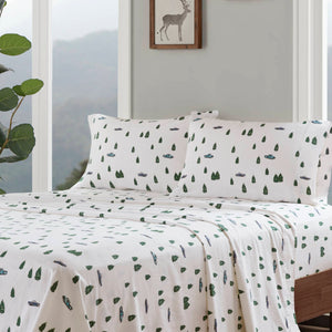 English Elm 3 Pcs Twin Sheet Set - Cozy 100% Cotton Flannel With Playful Green Trees & Trucks Design For Comfort B035P319766