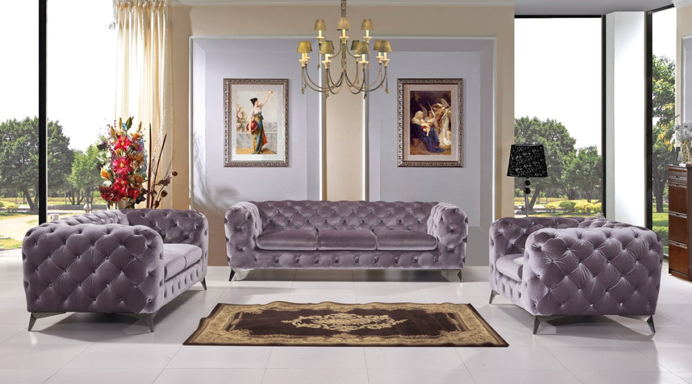 VIG Furniture Delilah Grey Velour Sofa With Stainless Steel Legs — Contemporary 97" Deep-Seat Comfort Lounge VGCA1546-GRY-SOFA
