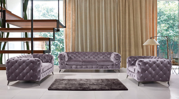 Vig Furniture Divani Casa Delilah Modern Grey Fabric Sofa Set – Stylish Tufted Design With Plush Comfort & Steel Legs Grey  Vgca1546-gry