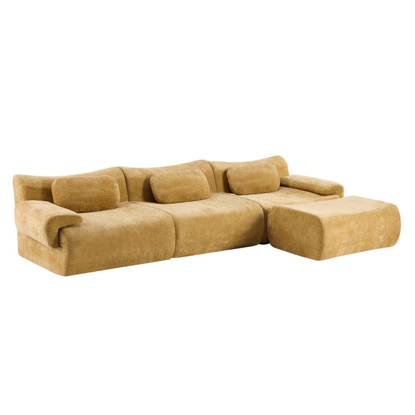 English Elm Modular Chenille Deep Seat Sectional Sofa with Bamboo Frame for Living Room Lounge Yellow W1829S00067