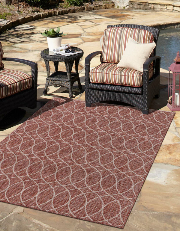 Unique Loom Outdoor Trellis Gitter Machine Made Trellis Rug Rust Red, Ivory 5' 3" x 8' 0"