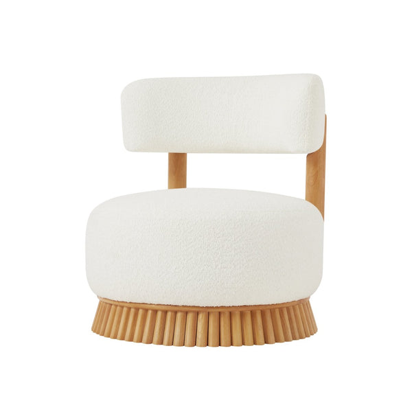 English Elm Modern Boucle Armless Accent Chair Thatched Wood Base Cozy Reading Seat for Any Room Beige N760P369286A