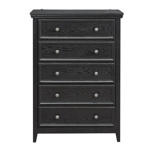 English Elm Modern 5 Drawers Dresser with Smooth Glide Drawers, Stylish Metal Handles & Unique Stable Feet Organizer for Bedroom and Living Room Storage (45.87"L x 20.08"W x 11.03"H) Black W2275P149804