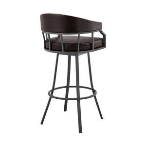English Elm Velisse 30" Swivel Bar Stool - Stylish Brown Faux Leather & Java Metal Frame For Modern Comfort B2736P268612-GIGA