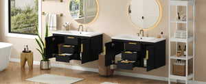 English Elm 72'' Wall Mounted Bathroom Vanity with 4 Drawers & Double Cabinets, Waterproof MDF, Smooth Slide Rails Black N710SS00009B