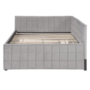 English Elm Full L-Shaped Upholstered Daybed with Pull-Out Twin Trundle, Built-In USB Ports, Modern Chic Design Gray SF000192AAE