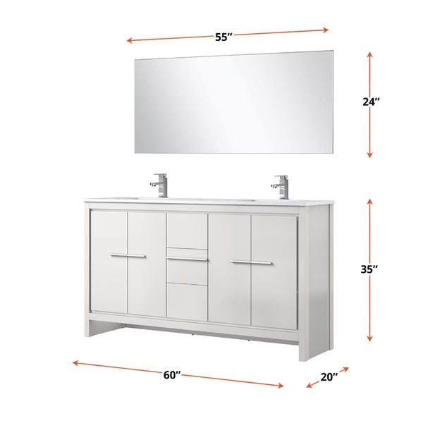 English Elm White Double Bath Vanity Set With Cultured Marble Top, Chrome Faucet & 55" Mirror For Stylish Spaces B2731S01737-GIGA