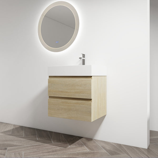 English Elm 24" Wall-Mounted Bathroom Vanity With Resin Sink, Soft-Close Drawers & Space-Saving Design For Style W999S00196