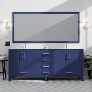 English Elm Navy Double Bath Vanity 84" W x 22" D with Carrara Marble Top, Chrome Faucet, Soft-Close Drawers, Ample Storage B2731P259164