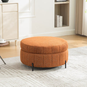 English Elm 31.3"w Chenille Channel Tufted Round Storage Ottoman Sculptural Pumpkin Seat for Any Room Orange W3118P439477