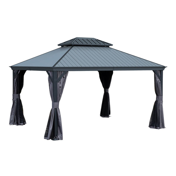 English Elm 10'x14' Hardtop Gazebo Dual Roof Steel Frame Permanent Outdoor Patio Pavilion W1859S00185