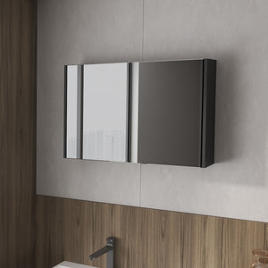 English Elm McNary Mirrored Wall Medicine Cabinet with Double Doors, Horizontal Design and Three Interior Shelves Black 36.2 L x 24.8 W x 4.4 H B128P237179