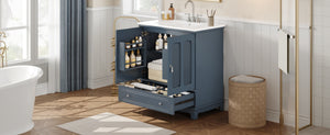 English Elm 30" Modern Bathroom Vanity with Ceramic Sink, Solid Wood Frame, Soft-Close Drawer & Adjustable Shelf Blue N710P293306C