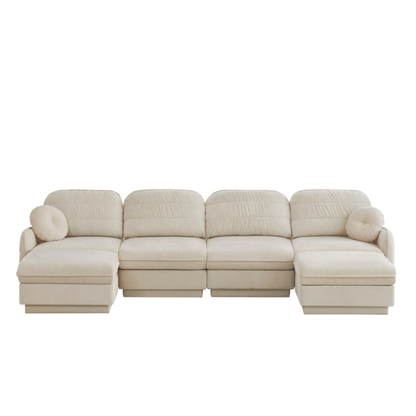 English Elm 137" Oversized Chenille Sectional Sofa with Movable Ottoman and Quilted Cushions W714S01755
