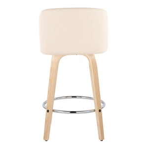 English Elm Toriano 26" Stylish Fixed Height Counter Stool Set Of 2 With Swivel, Cream Faux Leather & Natural Wood B202S00433-GIGA