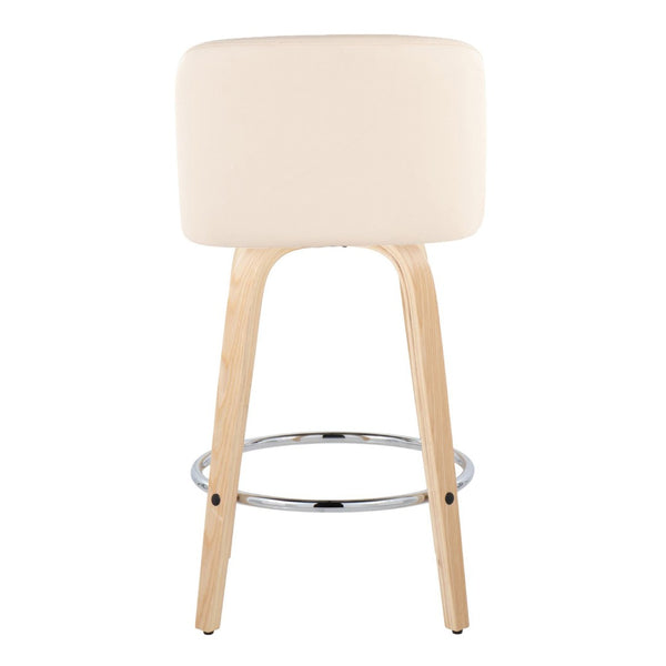 English Elm Toriano 26" Stylish Fixed Height Counter Stool Set Of 2 With Swivel, Cream Faux Leather & Natural Wood B202S00433-GIGA