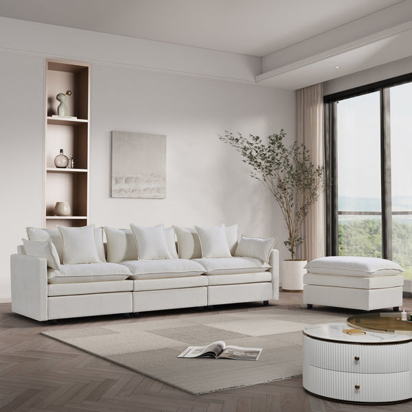 English Elm 108.66"Modern Chenille L-Shaped Sectional Sofa with Convertible Chaise, Solid Wood Frame, Plush Foam Comfort and Ottoman Set for Spacious Living Room White W1036S00057