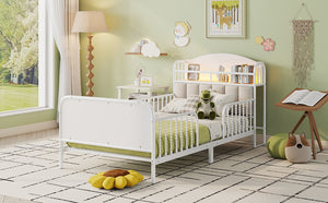 English Elm Twin Solid Wood Platform Bed with Guardrail for Kids, Low-Profile Sturdy Pine Frame, Safe Sleep Solution White 43.7 L x 16.93 W x 9.65 H W2593P337432