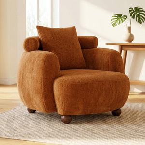 English Elm Nordic Chenille Bucket Chair Deep Cushioned Seat for Living Room Reading Lounge Brown Yellow W2901P489490