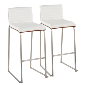 English Elm Mason Mara 30" Contemporary Barstool Set Of 2 - Walnut Wood, White Faux Leather & Stainless Steel Elegance B202P222253