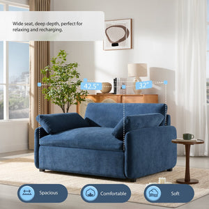 English Elm 50*43" Oversized Chenille Armchair Deep Lounge Seat Modern Minimalist Living Room Chair Blue N723S5042P