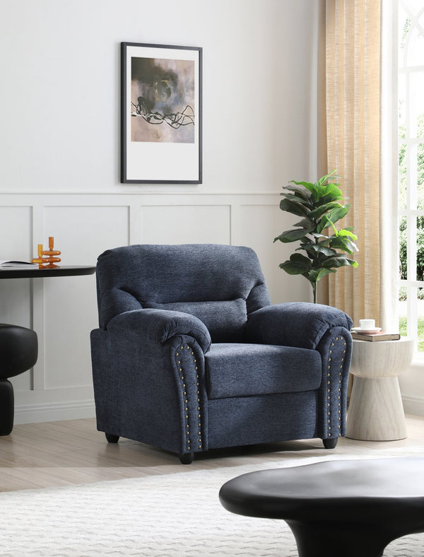 English Elm Hamilton Chair with Nailhead Trim and Pillow-Top Arms, Plush Chenille Seat and Removable Backrest Blue 33 L x 40 W x 23 H B078P349530