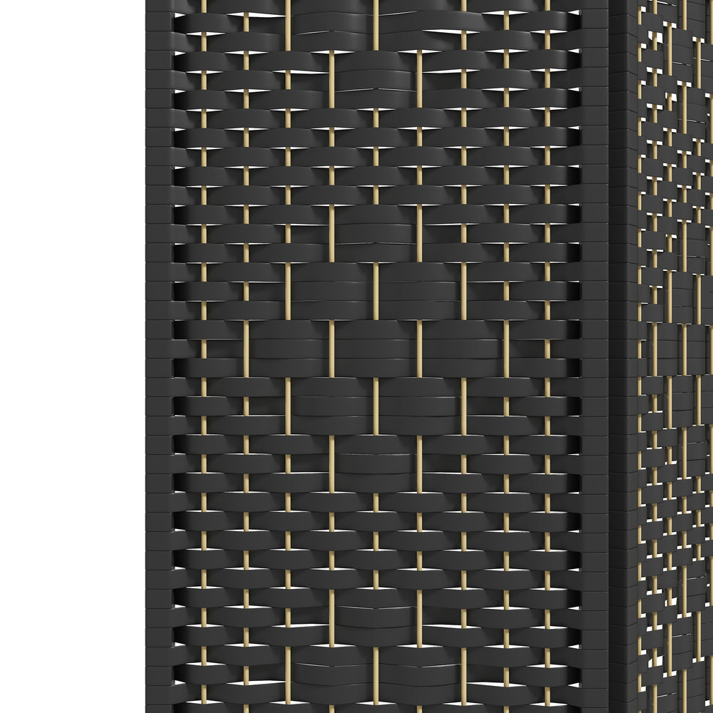 English Elm HOMCOM 6-Panel Folding Room Divider with Woven Bamboo & Paper Rope Design, 67" Tall Privacy Screen Black W2225P229264
