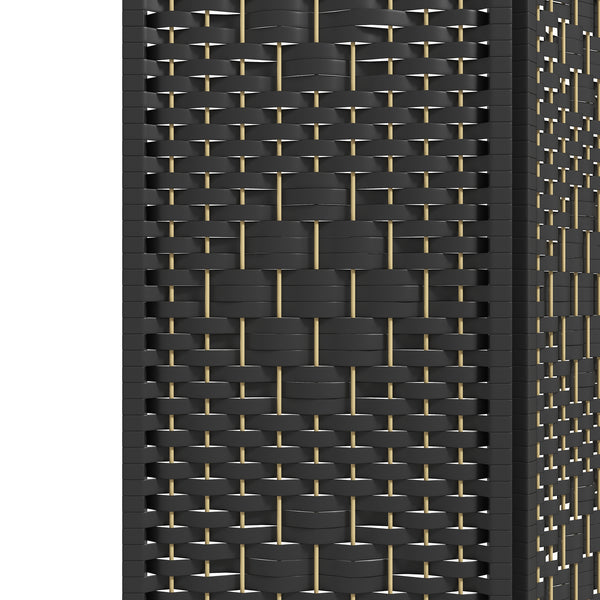 English Elm HOMCOM 6-Panel Folding Room Divider with Woven Bamboo & Paper Rope Design, 67" Tall Privacy Screen Black W2225P229264