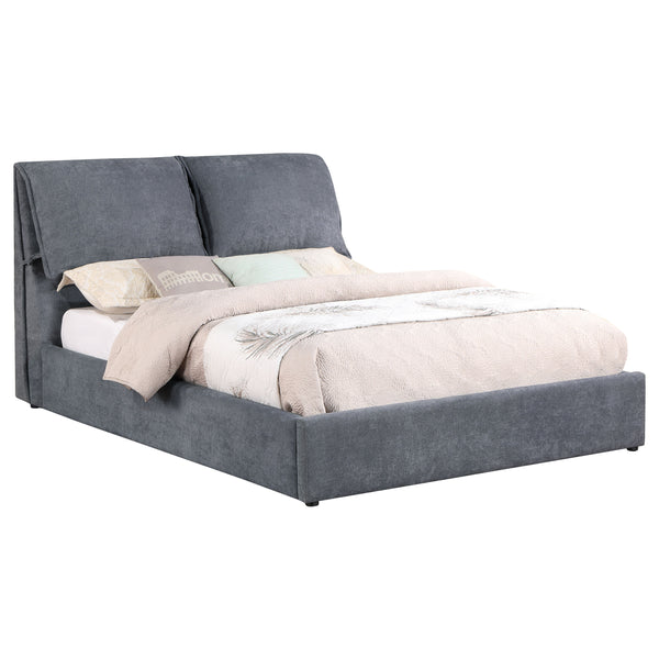 English Elm Brewster Charcoal Grey Velvet Queen Platform Bed With Luxurious Pillows For Modern Elegance B062S01245