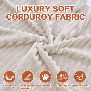 English Elm Floor Floor Couch Convertible 5-in-1 Corduroy Sofa Bed with Pillow-to-Blanket, Reinforced Frame Cream W3565P354961